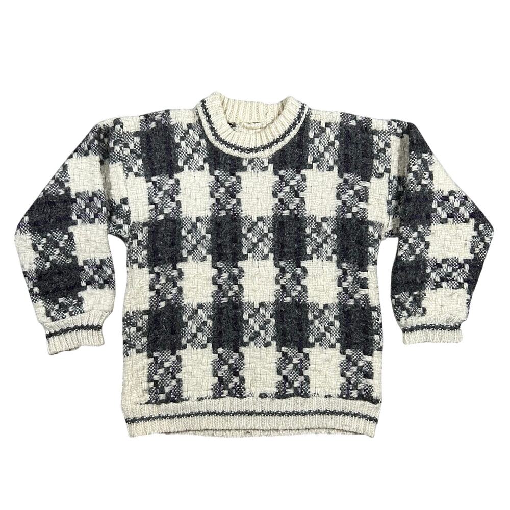 Vintage 80s Handmade 100% Wool Sweater Men’s Medium Geometric Chunky Knit